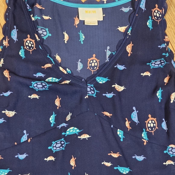 Anthropologie Maeve Tank Top Womens Size 0 Navy Turtle Print Scalloped Summer - Picture 3 of 7